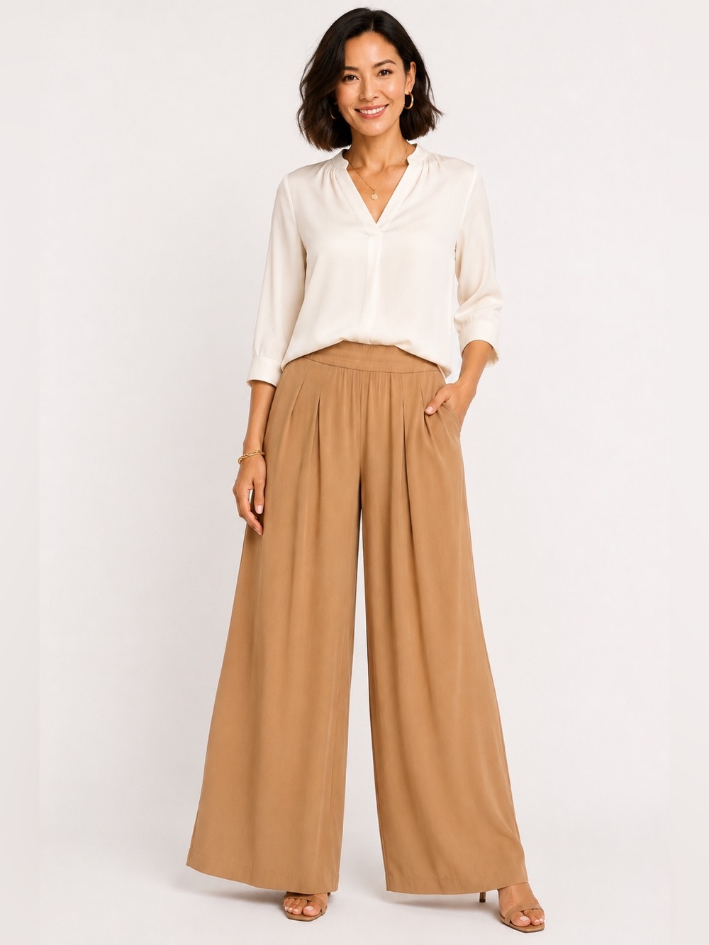 MAX STUDIO Wide Leg Pull-On Palazzo Pants Khaki Women’s Medium NWT